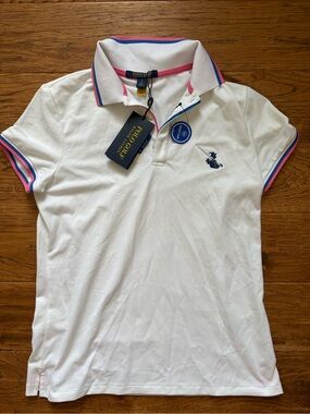 Ralph Lauren White Polo Shirt with Pink & Blue Trim